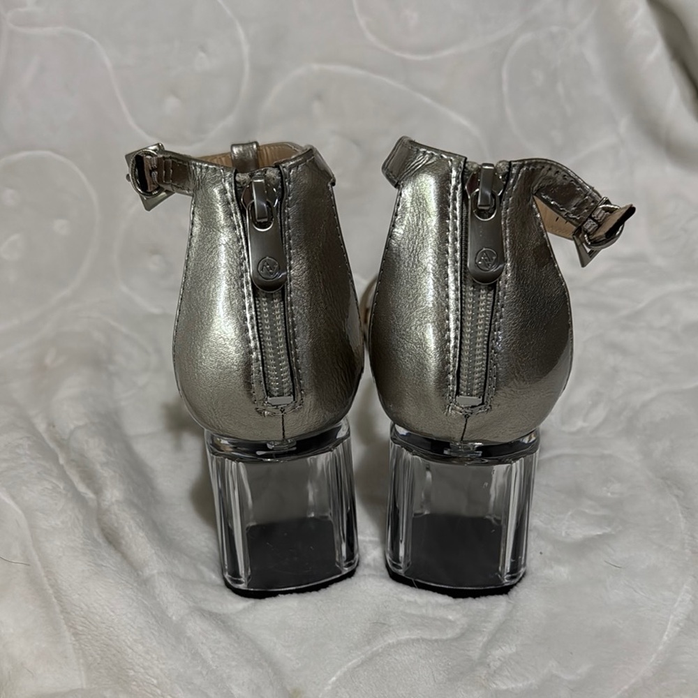 Adrienne Vittadini Silver Heels with Ankle Strap and Transparent Block Heel - Picture 5 of 6
